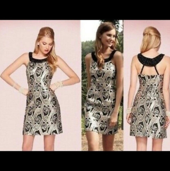 Lilly Pulitzer Dresses & Skirts - Lilly Pulitzer Sydney Brocade Black Gold Metallic Beaded Cocktail Dress Sz 2